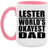 Lester World's Okayest Dad - 15oz Accent Mug Pink