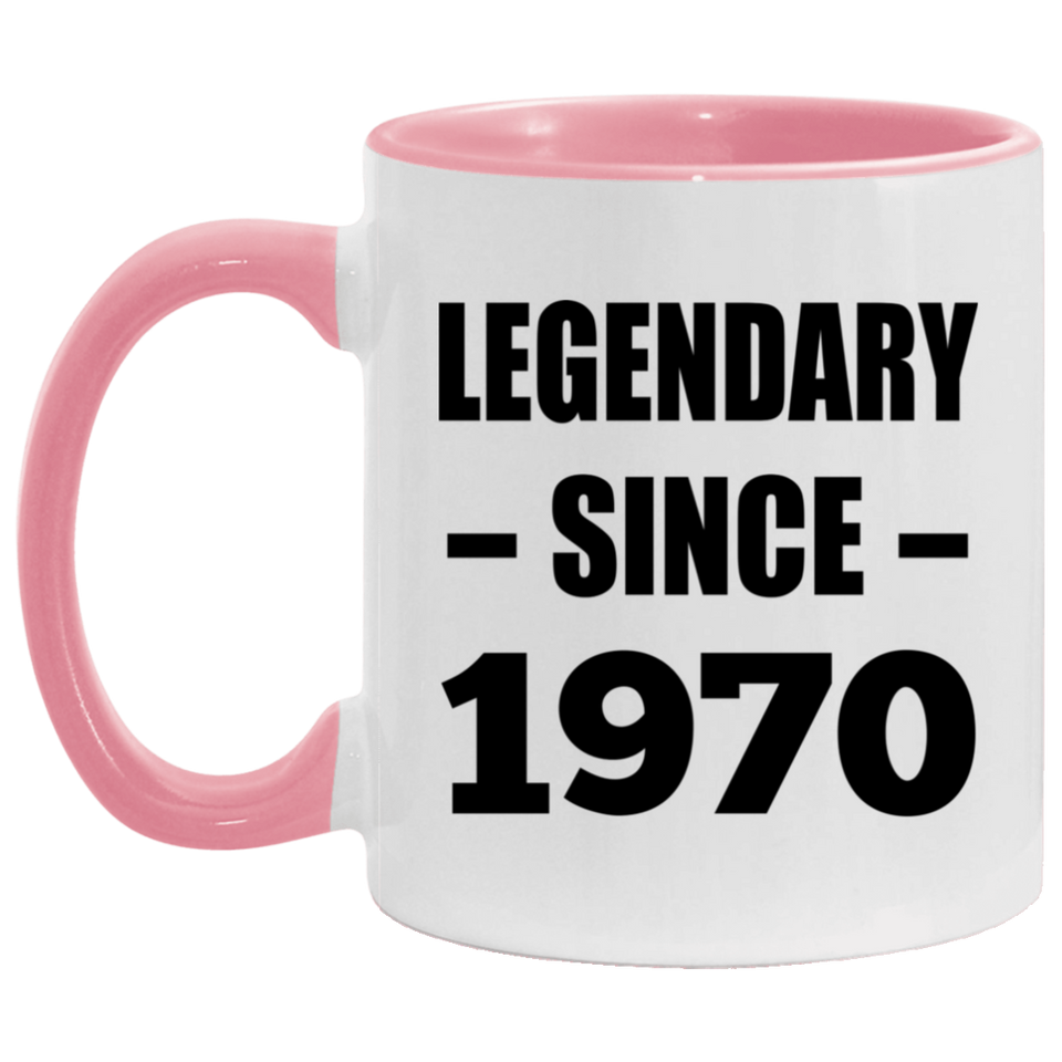 54th Birthday Legendary Since 1970 - 11oz Accent Mug Pink