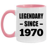 54th Birthday Legendary Since 1970 - 11oz Accent Mug Pink