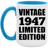 77th Birthday Vintage 1947 Limited Edition - 15oz Accent Mug Blue