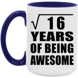 4th Birthday Square Root of 16 Years of Being Awesome - 15oz Accent Mug Purple