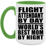 Flight Attendant By Day World's Best Mom By Night - 15oz Accent Mug Green