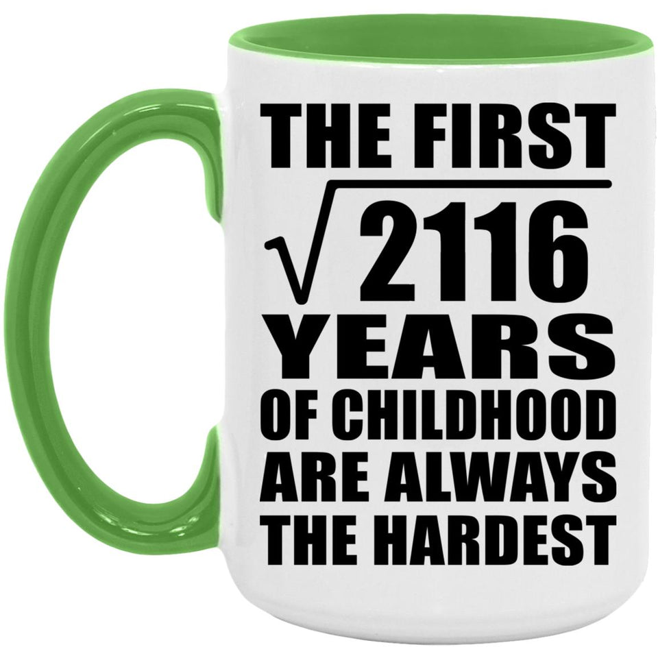 46th Birthday Square Root of 2116 Years of Childhood - 15oz Accent Mug Green