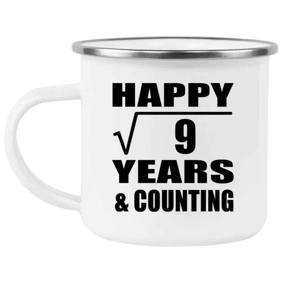 Happy 3rd Anniversary Square Root of 9 Years & Counting - 12oz Camping Mug