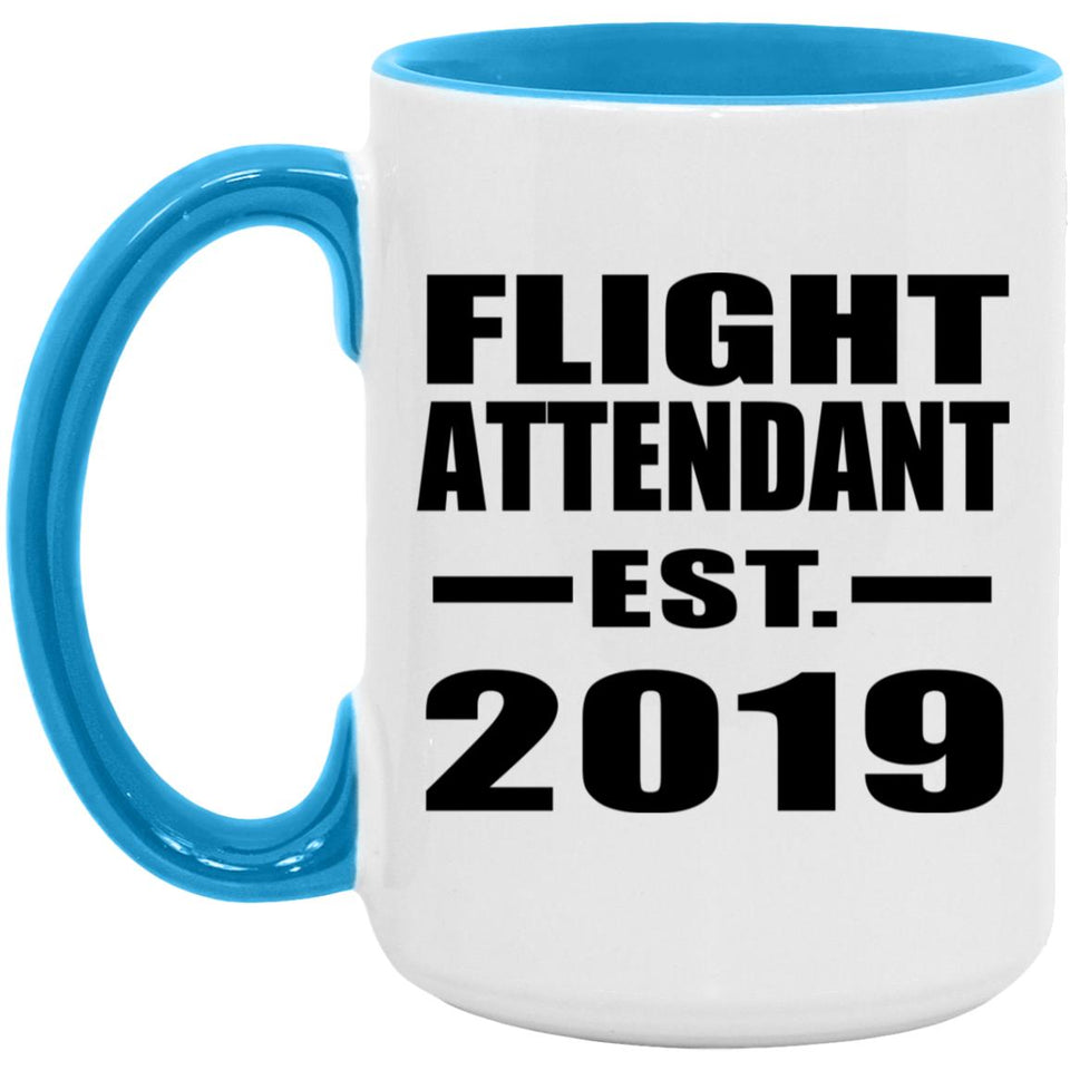 Flight Attendant Established EST. 2019 - 15oz Accent Mug Blue