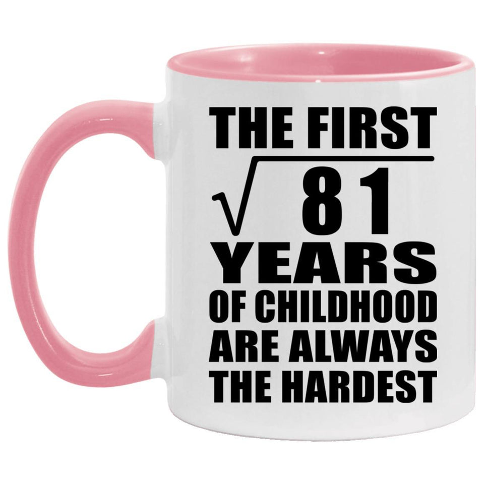 9th Birthday Square Root of 81 Years of Childhood - 11oz Accent Mug Pink
