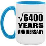 80th Anniversary Square Root of 6400 Years Anniversary - 15oz Accent Mug Blue