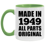75th Birthday Made in 1949 All Parts Original - 11oz Accent Mug Green