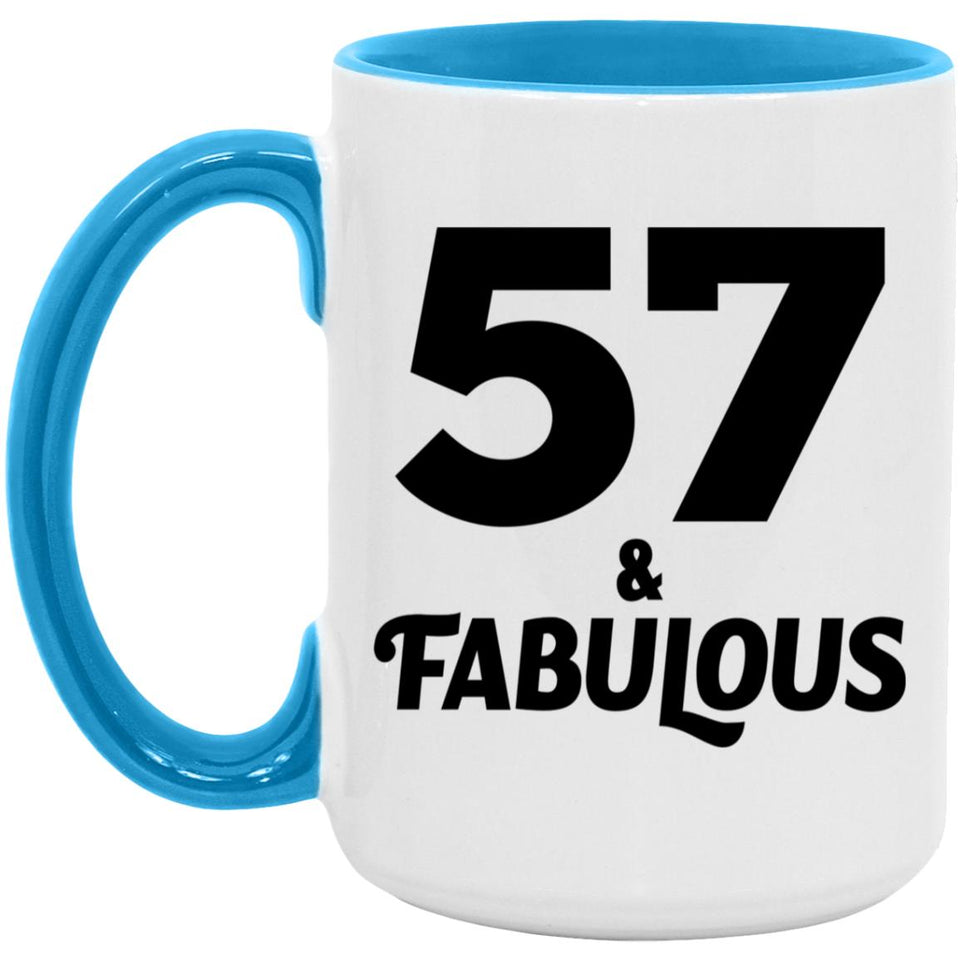 57th Birthday 57 & Fabulous - 15oz Accent Mug Blue