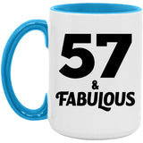 57th Birthday 57 & Fabulous - 15oz Accent Mug Blue