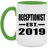 Receptionist Established EST. 2019 - 15oz Accent Mug Green