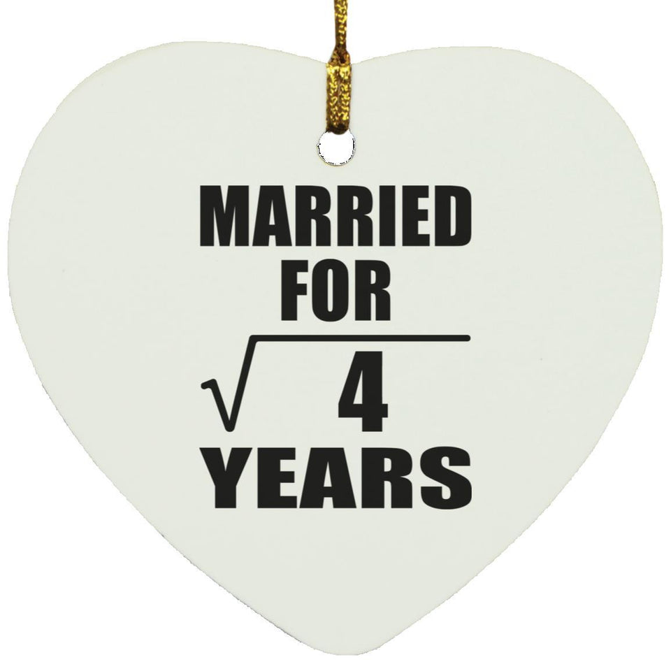 2nd Anniversary Married For Square Root of 4 Years - Heart Ornament