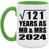 11th Anniversary Square Root of 121 Years As Mr & Mrs 2024 - 15oz Accent Mug Green