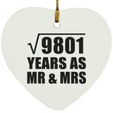 99th Anniversary Square Root of 9801 Years As Mr & Mrs - Heart Ornament