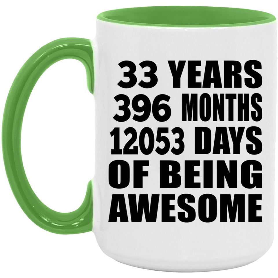 33rd Birthday 33 Years 396 Months 12053 Days Of Awesome - 15oz Accent Mug Green