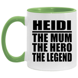 Heidi The Mum The Hero The Legend - 11oz Accent Mug Green