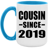 Cousin Since 2019 - 15oz Accent Mug Blue