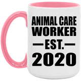 Animal Care Worker Established EST. 2020 - 15oz Accent Mug Pink