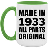 91st Birthday Made in 1933 All Parts Original - 15oz Accent Mug Green