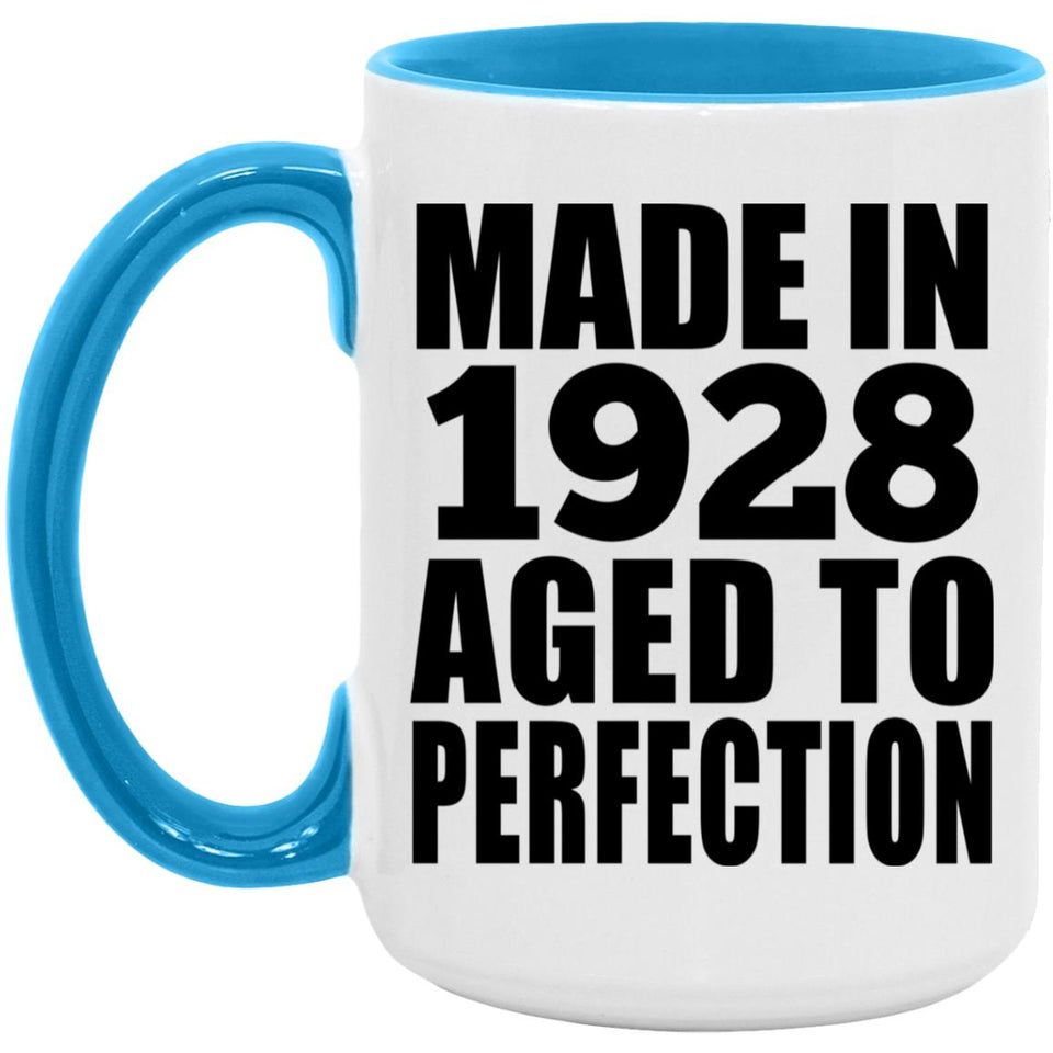 96th Birthday Made In 1928 Aged to Perfection - 15oz Accent Mug Blue