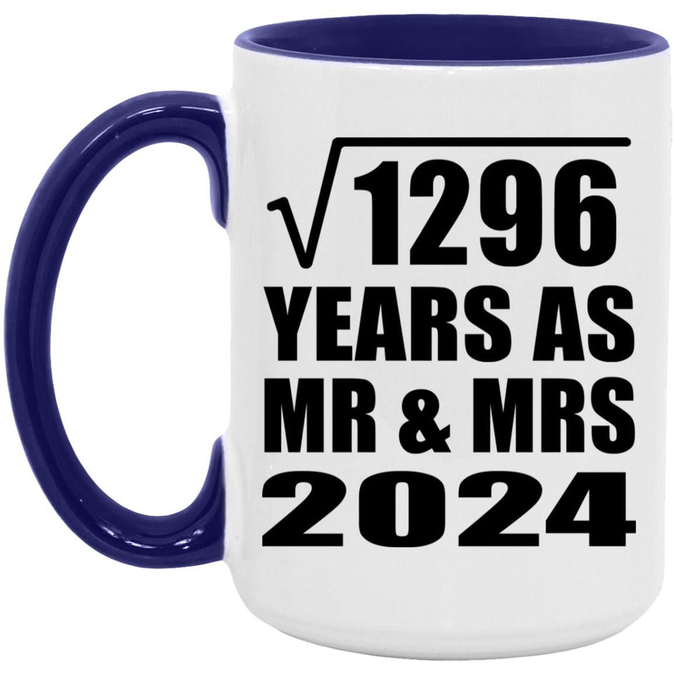 36th Anniversary Square Root of 1296 Years As Mr & Mrs 2024 - 15oz Accent Mug Purple