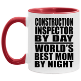 Construction Inspector By Day World's Best Mom By Night - 11oz Accent Mug Red