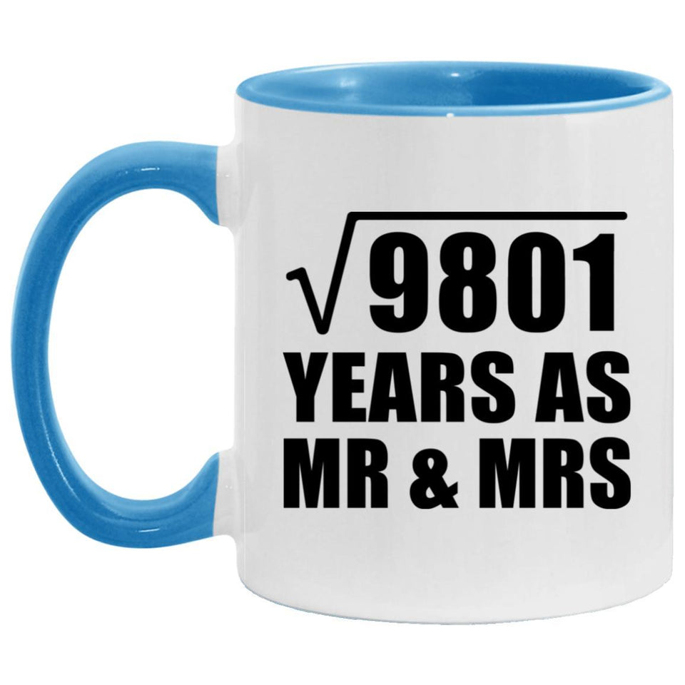 99th Anniversary Square Root of 9801 Years As Mr & Mrs - 11oz Accent Mug Blue