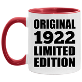 102nd Birthday Original 1922 Limited Edition - 11oz Accent Mug Red