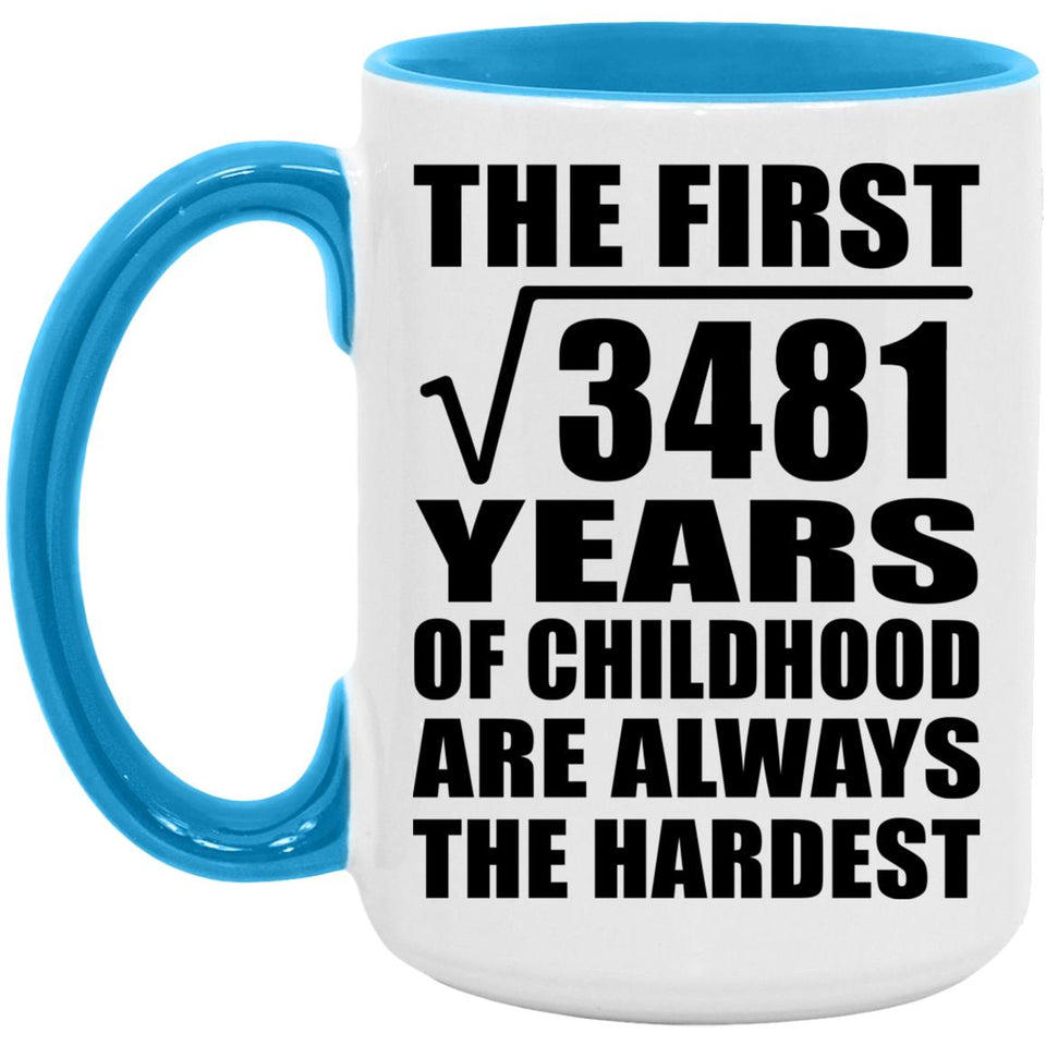 59th Birthday Square Root of 3481 Years of Childhood - 15oz Accent Mug Blue