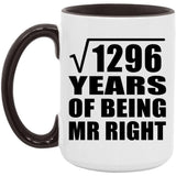 36th Anniversary Square Root of 1296 Years of Being Mr Right - 15oz Accent Mug Black