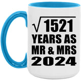 39th Anniversary Square Root of 1521 Years As Mr & Mrs 2024 - 15oz Accent Mug Blue