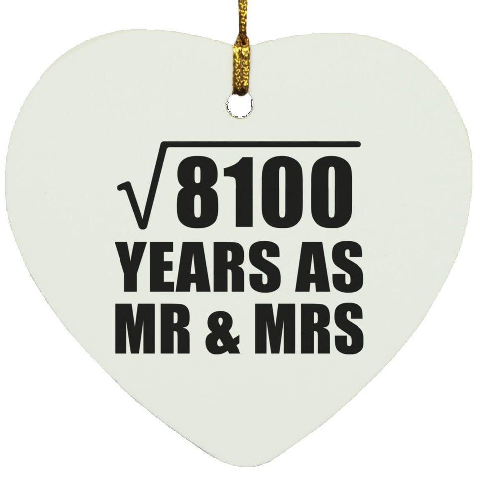 90th Anniversary Square Root of 8100 Years As Mr & Mrs - Heart Ornament