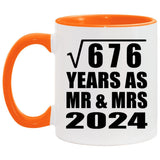 26th Anniversary Square Root of 676 Years As Mr & Mrs 2024 - 11oz Accent Mug Orange