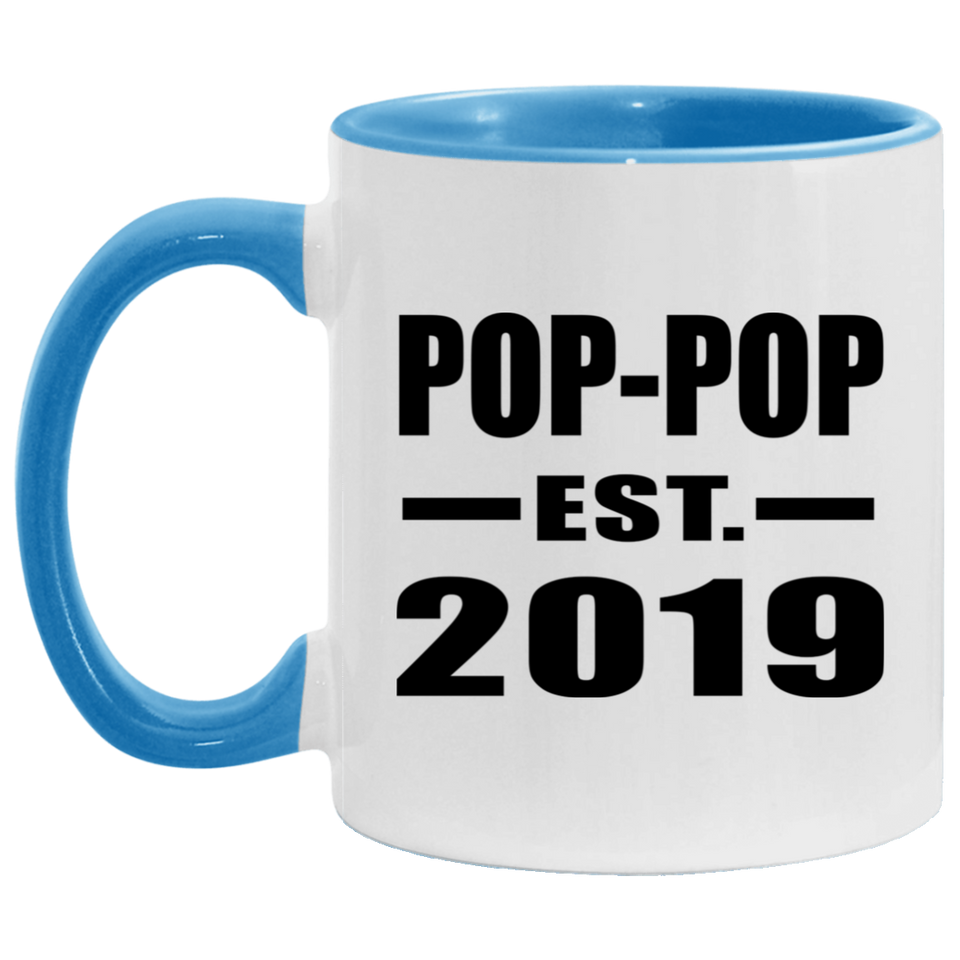 Pop-Pop Established EST. 2019 - 11oz Accent Mug Blue