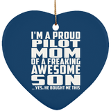 Proud Pilot Mom Of Awesome Son - Heart Ornament