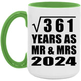 19th Anniversary Square Root of 361 Years As Mr & Mrs 2024 - 15oz Accent Mug Green