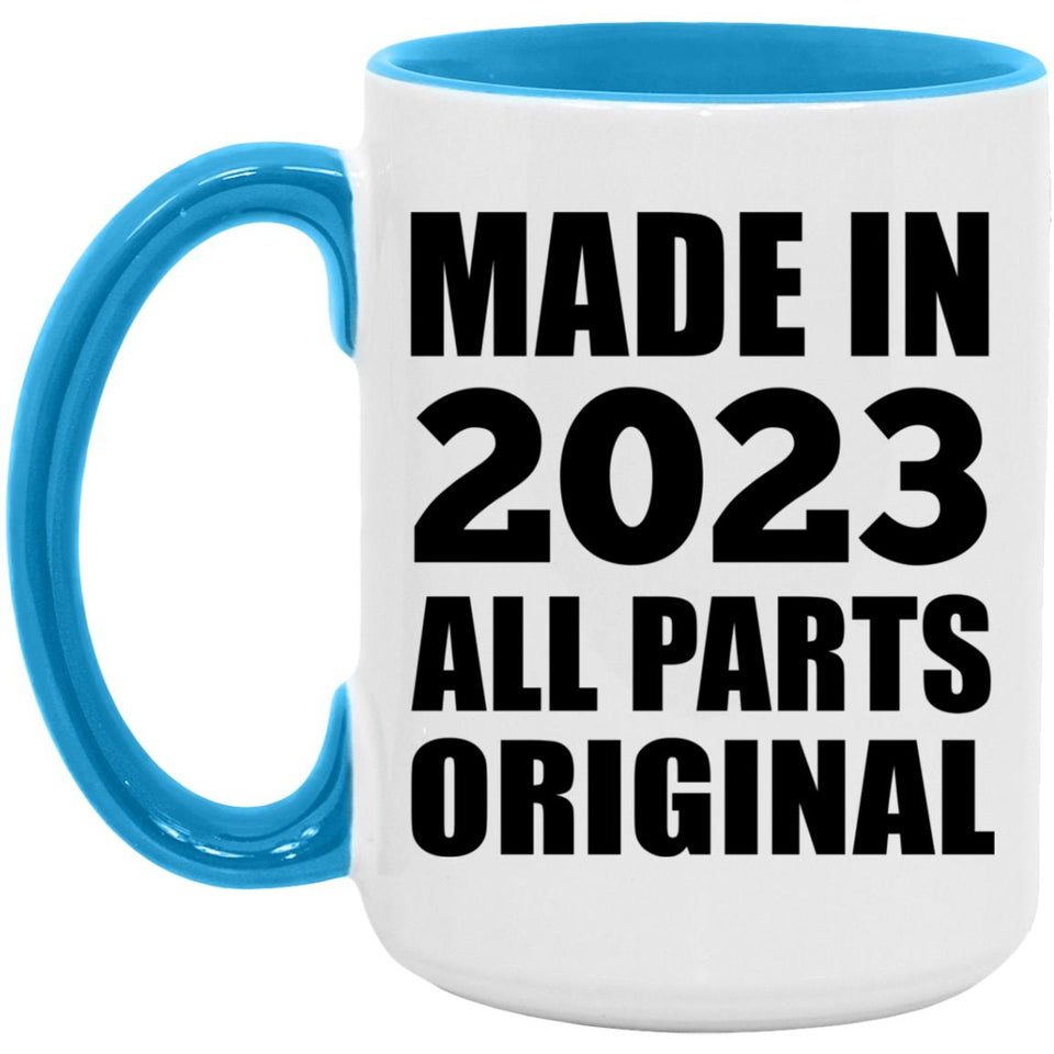 1st Birthday Made in 2023 All Parts Original - 15oz Accent Mug Blue