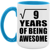 3rd Birthday Square Root of 9 Years of Being Awesome - 15oz Accent Mug Blue