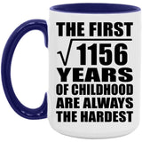 34th Birthday Square Root of 1156 Years of Childhood - 15oz Accent Mug Purple