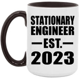 Stationary Engineer Established EST. 2023 - 15oz Accent Mug Black