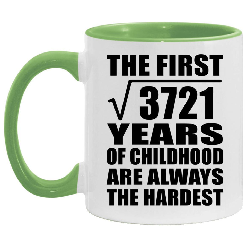 61st Birthday Square Root of 3721 Years of Childhood - 11oz Accent Mug Green