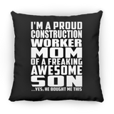 Proud Construction Worker Mom Of Awesome Son - Throw Pillow Black