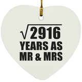 54th Anniversary Square Root of 2916 Years As Mr & Mrs - Heart Ornament