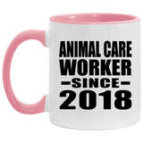 Animal Care Worker Since 2018 - 11oz Accent Mug Pink