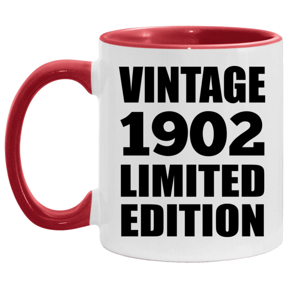 122nd Birthday Vintage 1902 Limited Edition - 11oz Accent Mug Red