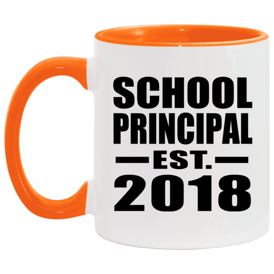 School Principal Established EST. 2018 - 11oz Accent Mug Orange
