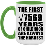 87th Birthday Square Root of 7569 Years of Childhood - 15oz Accent Mug Green