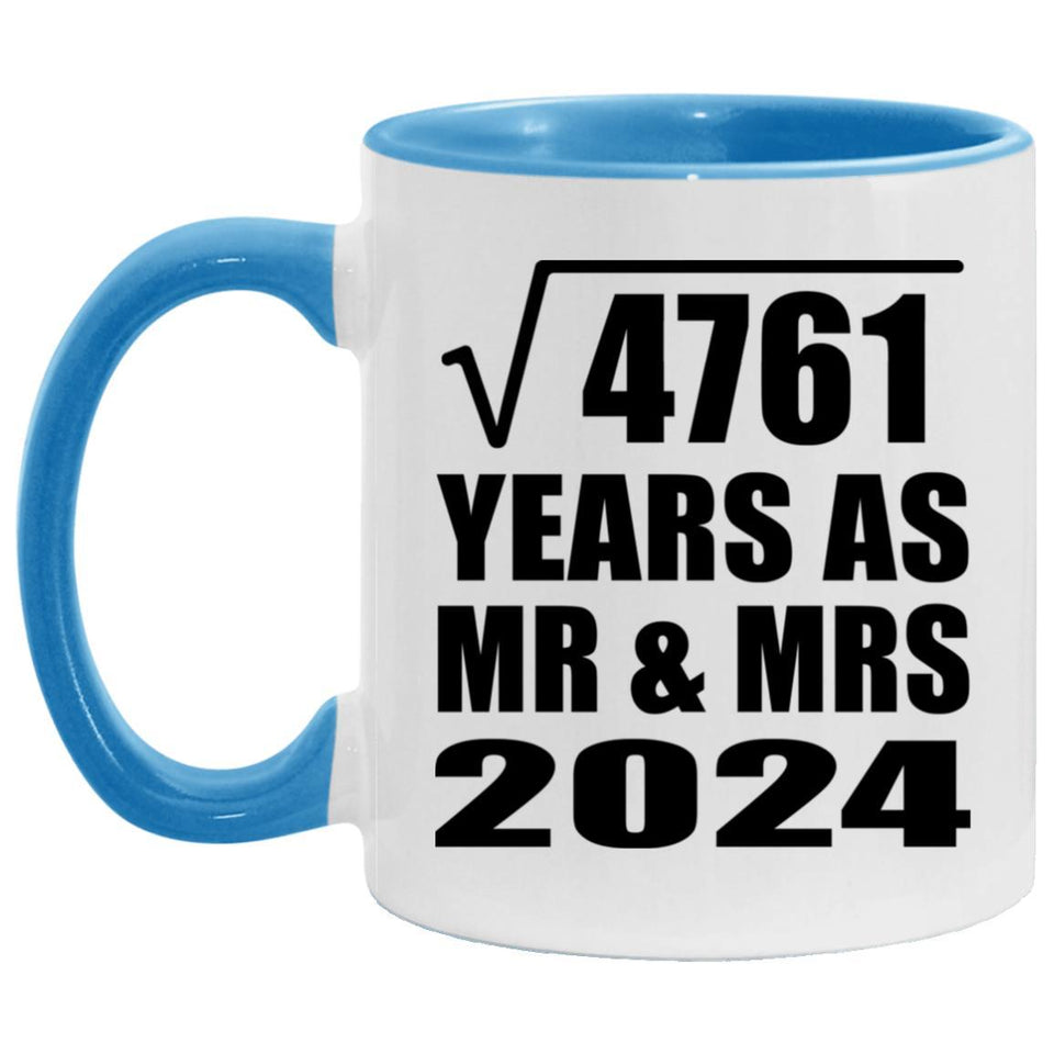 69th Anniversary Square Root of 4761 Years As Mr & Mrs 2024 - 11oz Accent Mug Blue
