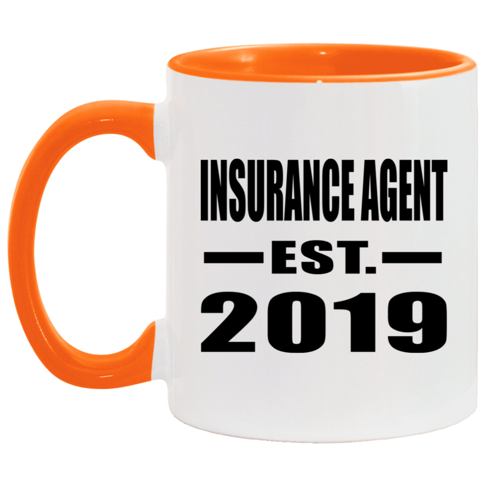 Insurance Agent Established EST. 2019 - 11oz Accent Mug Orange
