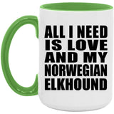 All I Need Is Love And My Norwegian Elkhound - 15oz Accent Mug Green